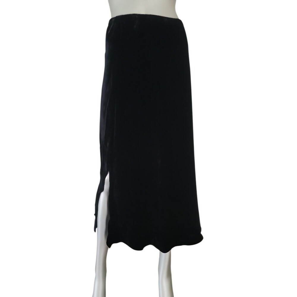 Eileen Fisher Black Velvet A-line One Side Slit Midi Skirt Small